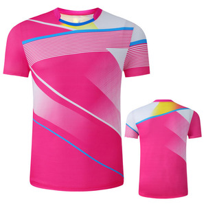 Grosir Logo Kustom Dicetak 100% Poliester Cepat Kering Bernapas Pria Lengan Pendek Tenis Meja Olahraga T Shirt - Product Image 2