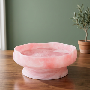 Tazón para Servir con Diseño de Resina Rosa Marmoleada, Hecho a Mano, Pulido, Diseño Minimalista para Decoración de Mesa de Comedor y Cocina - Product Image 1