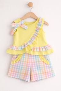 Conjuntos de Ropa para Niñas, Camisa sin Mangas y Pantalones Cortos a Cuadros Coloridos, Estilo Casual, Venta al Por Mayor - Product Image 3