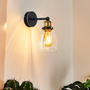 Lámpara de Pared Industrial de Hierro y Vidrio E27 con Pantalla Transparente Tipo Campana, Luz Blanca Cálida de 2700K para Sala de Estar, Dormitorio, Hotel, Entrada - Product Image 2