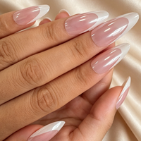 Faux ongles à presser personnalisés en gros, style French Manucure Amande, longs, rose nude, réutilisables, qualité salon