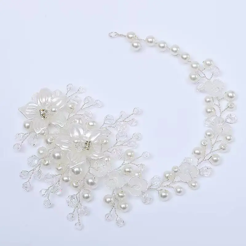 Neues weißes Perlenblatt Hochzeitskleid Zubehör Braut handgefertigtes Perlenhaarband