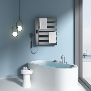 Sèche-serviettes électrique intelligent en or rose avec étagère pliable mobile, <span class=keywords><strong>radiateur</strong></span> <span class=keywords><strong>mural</strong></span> moderne pour <span class=keywords><strong>salle</strong></span> <span class=keywords><strong>de</strong></span> <span class=keywords><strong>bain</strong></span> - Product Image 4