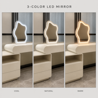 Ensemble de coiffeuse avec miroir LED, 3 modes d'éclairage, blanc crème, table de maquillage avec tiroirs à fermeture douce, MDF E1, décoration de chambre à coucher