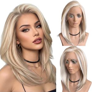 Nouveaux produits Perruques Lace Front HD 13x6 <span class=keywords><strong>Blond</strong></span> Platine Ombré Bob avec Raie Libre, Bonnet en filet respirant et Ligne de Cheveux Naturelle pour Femmes - Product Image 1