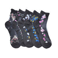 Chaussettes à fleurs pour femmes, vente en gros, bas en nylon pour femmes, bas d'été fins en soie transparente, bas en cristal,