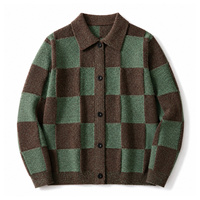 Suéter Cárdigan para Hombre, 100% Poliéster, Diseño a Cuadros Jacquard, Bloques de Color, Cierre de Botones, Estilo Vintage, Ropa de Calle, Tejido de Punto, Venta al Por Mayor