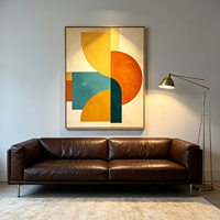 Peinture à l'huile abstraite géométrique de haute qualité sur toile, œuvre d'art artisanale audacieuse orange et turquoise pour salon