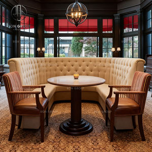 Ensemble de <span class=keywords><strong>table</strong></span> et de chaises rondes modernes en marbre, bois et cuir pour hôtel, restaurant, canapé, banquette, mobilier pour café, salon de thé - Product Image 4