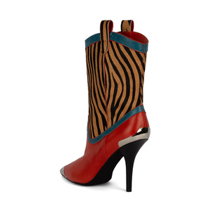 Botas de tacón medio de estilo occidental para mujer, botines rosas con punta de metal, zapatos de cuero vaquero - Product Image 6