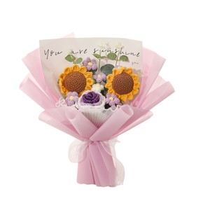 Bouquet de fleurs artificielles au crochet en forme de tournesol et de rose, fait main, pour cadeaux de la Saint-Valentin (vente en gros) - Product Image 5