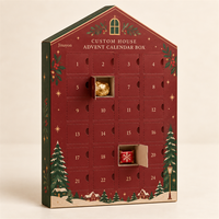 Boîte de calendrier de l'avent minimaliste en forme de maison, matériaux recyclés, fermeture magnétique, design personnalisable pour cadeaux de fêtes et vente au détail