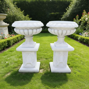 Pot <span class=keywords><strong>de</strong></span> fleurs <span class=keywords><strong>en</strong></span> marbre d'extérieur, sculpté à la main, marbre naturel <span class=keywords><strong>de</strong></span> grande taille, sculpté à la main pour la décoration <span class=keywords><strong>de</strong></span> <span class=keywords><strong>jardin</strong></span> - Product Image 2