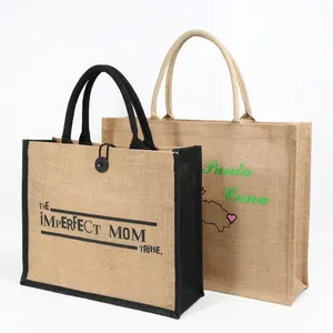 Manufacturer Wholesale Custom Printed Logo Eco Reusable Burlap Handbag Shopping Jute Tote Bag