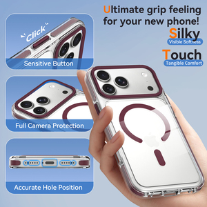 <span class=keywords><strong>Coque</strong></span> de protection antichoc transparente magnétique en métal cerise foncé de haute qualité avec cadre d'objectif pour iPhone 18 17 Pro Max - Product Image 4