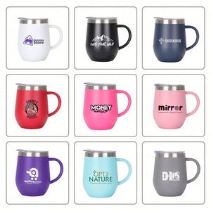 Gobelet isotherme en acier inoxydable de 12 oz à double paroi avec poignée, forme œuf, pour vin et café, personnalisable avec logo - Product Image 3