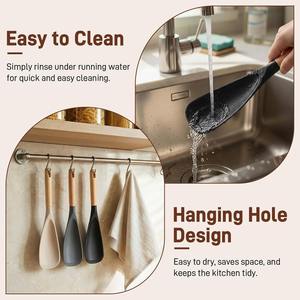 Cuillère et <span class=keywords><strong>spatule</strong></span> <span class=keywords><strong>de</strong></span> cuisine en silicone pour ustensiles <span class=keywords><strong>de</strong></span> cuisson antiadhésifs, résistantes à la chaleur, sans BPA, ensemble d'ustensiles <span class=keywords><strong>de</strong></span> cuisine avec manche en bois - Product Image 5