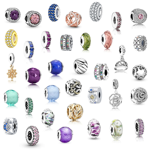 Perles d'espacement géométriques en argent 925 véritable à 100% - Charmes en zircon or rose, pendentifs fins, cadeau de Noël pour elle - Product Image 1