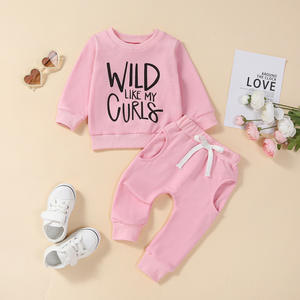 Set di pantaloni con coulisse e felpa girocollo a maniche lunghe con stampa di lettere per bambina, completo casual in <span class=keywords><strong>2</strong></span> pezzi per bambini - Product Image 3
