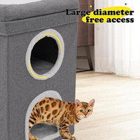 Lit pour chat pliable de luxe à 3 étages, grande maison-caverne d'intérieur avec griffoir en sisal, boule en peluche suspendue, mobilier pour animaux de compagnie en peluche