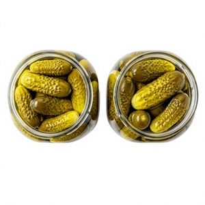 Cornichons entiers premium, marinés et assaisonnés, conservés dans de la saumure |   Cornichons entiers |   Pot en verre |   Marque privée OEM |   Exportation | - Product Image 1