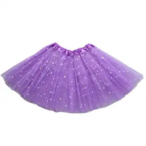 Moda çocuklar örgü Mini etekler kızlar prenses yıldız Glitter dans bale Tutu pullu düğün parti kız elastik etek GTS016