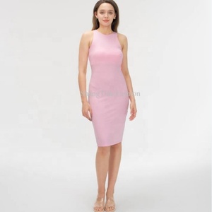 Vestido Midi de Punto Casual Elegante OEM, Nuevo, Sexy, con Pliegues en la Espalda y Cintura, Sin Mangas, para Mujer, Color Rosa, Ajustado, para Uso Diario en Verano - Product Image 1