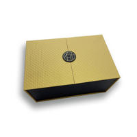 Boîte rigide magnétique à double porte de luxe personnalisée avec papier texturé spécial, logo en feuille d'or, emballage pour bouteilles de vin et de parfum