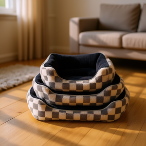 Cama para Mascotas Yommy YM8629A, Nido para Perros de Felpa a Cuadros, Impermeable, Base Antideslizante, Tamaños S, M, L - Product Image 1