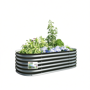 Fioriera Rialzata da Giardino in Acciaio Zincato Grigio 63 X 31.5 X 17.3 Pollici, Contenitore per Fiori Ellittico Resistente - Product Image 1