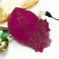 Elegante oro frustrado estampado púrpura acrílico boda fiesta menú tarjeta Floral personalizado boda invitación tarjeta