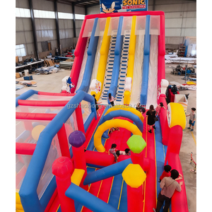 Luar ruangan komersial besar PVC Son-ic istana tiup lapangan rintangan tiup taman tema dengan empat seluncur - Product Image 3