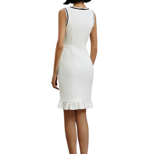 Elegante Vestido Lápiz Blanco con Dobladillo Recto y Ribete en Contraste, Mini Vestido Ajustado sin Tirantes, Transpirable, para Oficina, Verano - Product Image 3