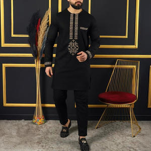 Traje tradicional africano para hombre, conjunto de patrón de estampado en caliente de alta calidad, camisa de manga larga, conjunto de pantalones largos de Color sólido, 2017 - Product Image 1