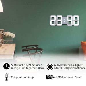 Horloges numériques LED 3D, affichage de la date et de l'heure, grand écran, horloges de salle de sport, horloges de table, horloges de bureau, 12/24H, horloge à tubes Nixie - Product Image 2