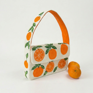 Sac à main en toile à motif orange brodé, forme rectangulaire, fait main avec du fil de coton - Product Image 1
