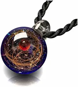 Unique Design Glass Universe Ball Necklace Planet Pendant Nebula Ribbon Vortex Cosmos Series