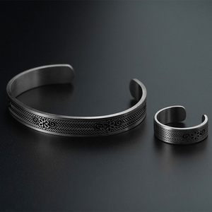 Simple Personalized Stainless Steel Bracelet Women Fashion Temperament Trend <b>Men</b> and Women Adjustable <b>Bangle</b> Jewelry Set - Product Image 6