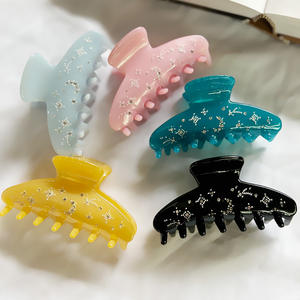 مشبك شعر أنيق وفاخر من YJL مزين بالأحجار الكريمة على شكل قمر ونجوم بألوان حلوى من الأسيتات للفتيات - Product Image 1