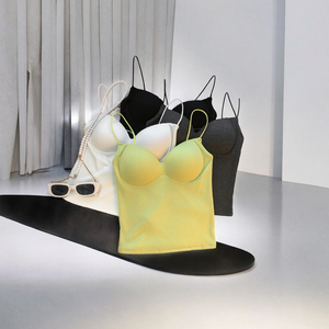 2025 New Year Long French-Style Design <b>Thin</b> <b>Strap</b> Integrated <b>Bra</b> Built-In Pads Sexy Backless Casual Camisole Knitted Short - Product Image 3