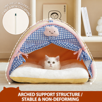 Nouveau Tente-niche de luxe pour chat, lit fermé pour chien, maisonnette quatre saisons pour petits animaux, motif écossais, fermeture à nouer, pour salon