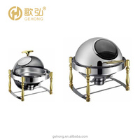 6L Edelstahl Luxus Gold Chafing Dish mit Sichtfenster Hotel Restaurant Buffet Set Brennstoffbetriebener Speisenwärmer