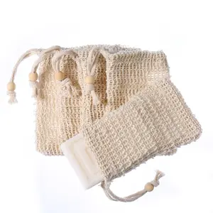 Pochette exfoliante écologique et naturelle pour savon en coton Sac en filet pour le corps Sac économiseur de savon en mousse de sisal