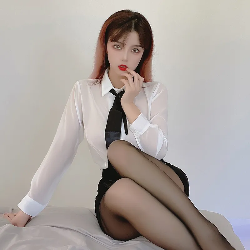 韓国風エレガントな成熟したホワイトカラーの女性秘書教師スーツネクタイ付きセクシーなユニフォーム