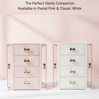 Organisateur de bijoux moderne en plastique pour bureau, 4 tiroirs, portes latérales, boîte de rangement cosmétique anti-poussière, nœud papillon plaqué or, salon