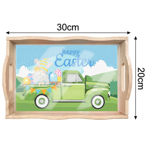 Plateau de service en <span class=keywords><strong>bois</strong></span> de peinture de diamant de Pâques avec poignées, grand plateau de service en <span class=keywords><strong>bois</strong></span> de gemme pour Pâques manger des collations de nourriture décor à la maison - Product Image 5