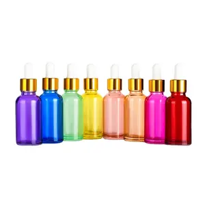 Botellas de cuentagotas de cristal vacías para suero cosmético, 30ml, color rosa, Morado, azul, rojo y negro