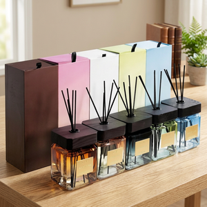 LR21 Glass Perfume <b>Reed</b> <b>Diffuser</b> <b>Bottle</b> 500ml Eco-Friendly Lead-Free Empty Square Wood Cap DIY Fragrance Long Lasting - Product Image 3