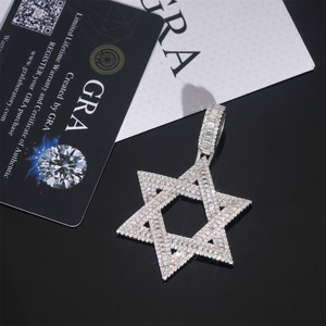 Pass Diamond <span class=keywords><strong>Tester</strong></span> Six Pointed Star Iced Out Pendentif Argent 925 VVS Moissanite Hip Hop Bijoux Pendentif GRA Certification - Product Image 3