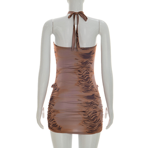 Viviblook D26DS084 Women Summer Sleeveless Dress Sexy New Print Retro Halter Bodycon Mini Dress - Product Image 4